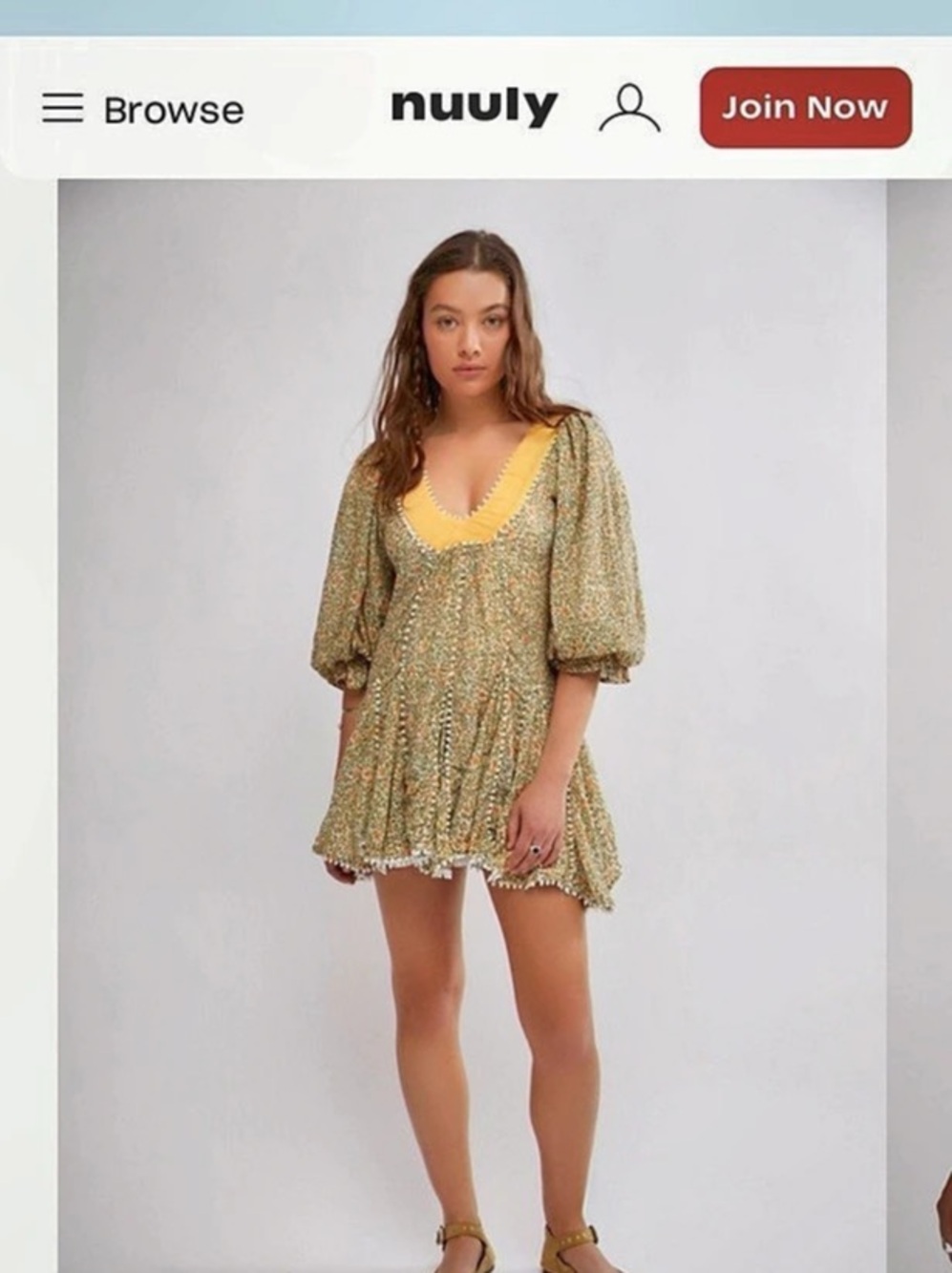 Free People A Thing Called Love Mini Dress Floral Green & Yellow Small